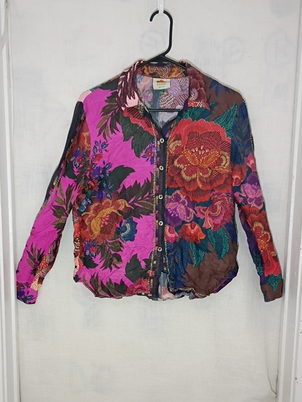 FARM Rio Floral Patchwork Bomber Jacket in Pink, Brown & Red